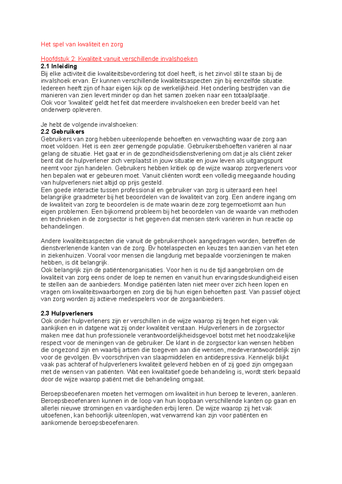 kwaliteit van zorg leveren